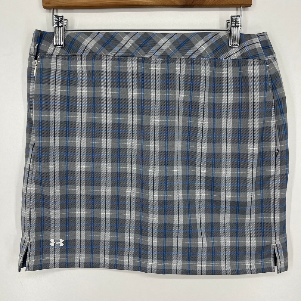 Under Armour Performance Women Grey Blue Plaid Golf Skort Skirt Size 8